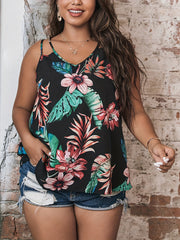 Vacay Cami Top Women's Plus Tropical Print V Neck