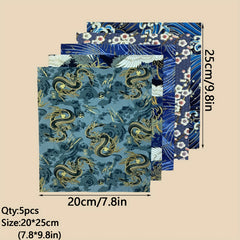 5pcs DIY Dragon Sewing Flower Cotton Fabric For Quilting Craft 7-8in 9-8in