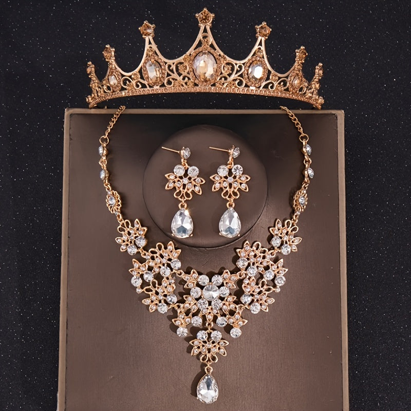 Vintage Green Crystal Bridal Jewelry Set Tiara Earrings Necklace Dubai