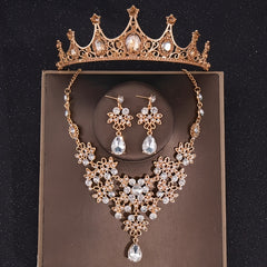 Vintage Green Crystal Bridal Jewelry Set Tiara Earrings Necklace Dubai