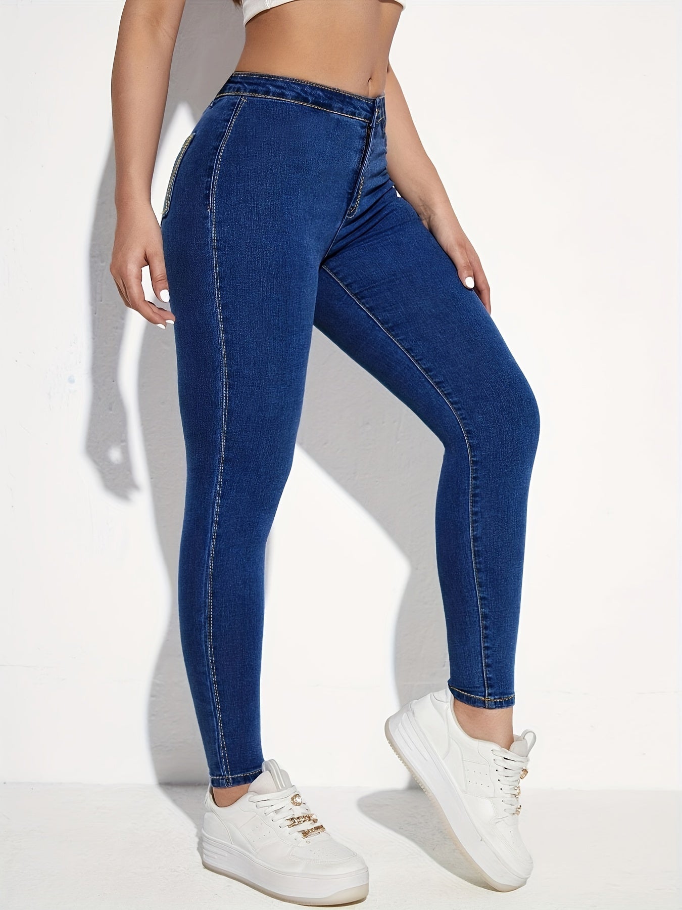 Slim Fit Skinny Jeans High Stretch Button Closure Women's Denim Jeans