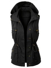 Women's Sleeveless Drawstring Hooded Jacket