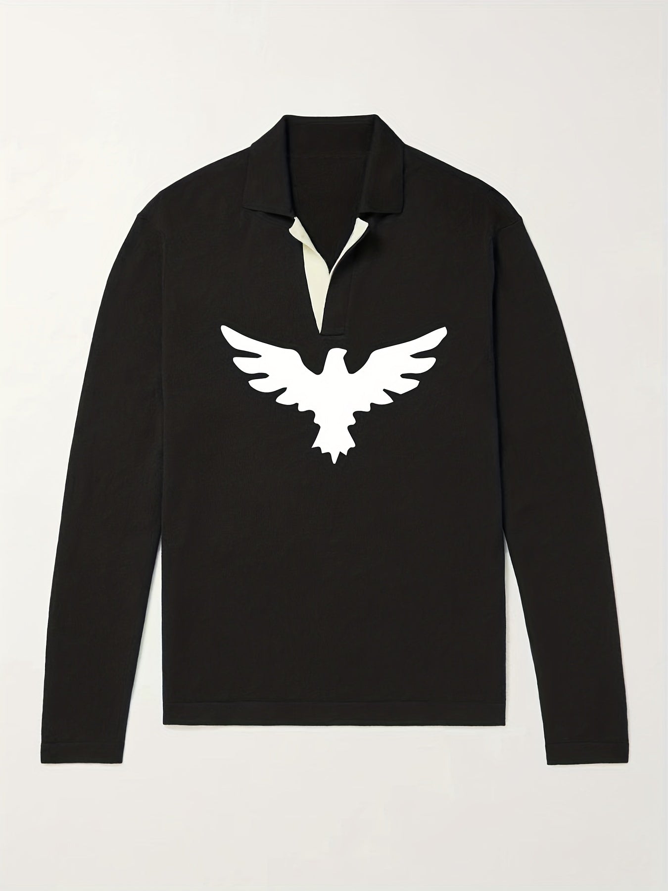 Eagle Pattern Knit Polo Men's Sweater V Neck Pullover For Winter