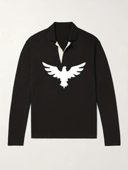 Eagle Pattern Knit Polo Men's Sweater V Neck Pullover For Winter