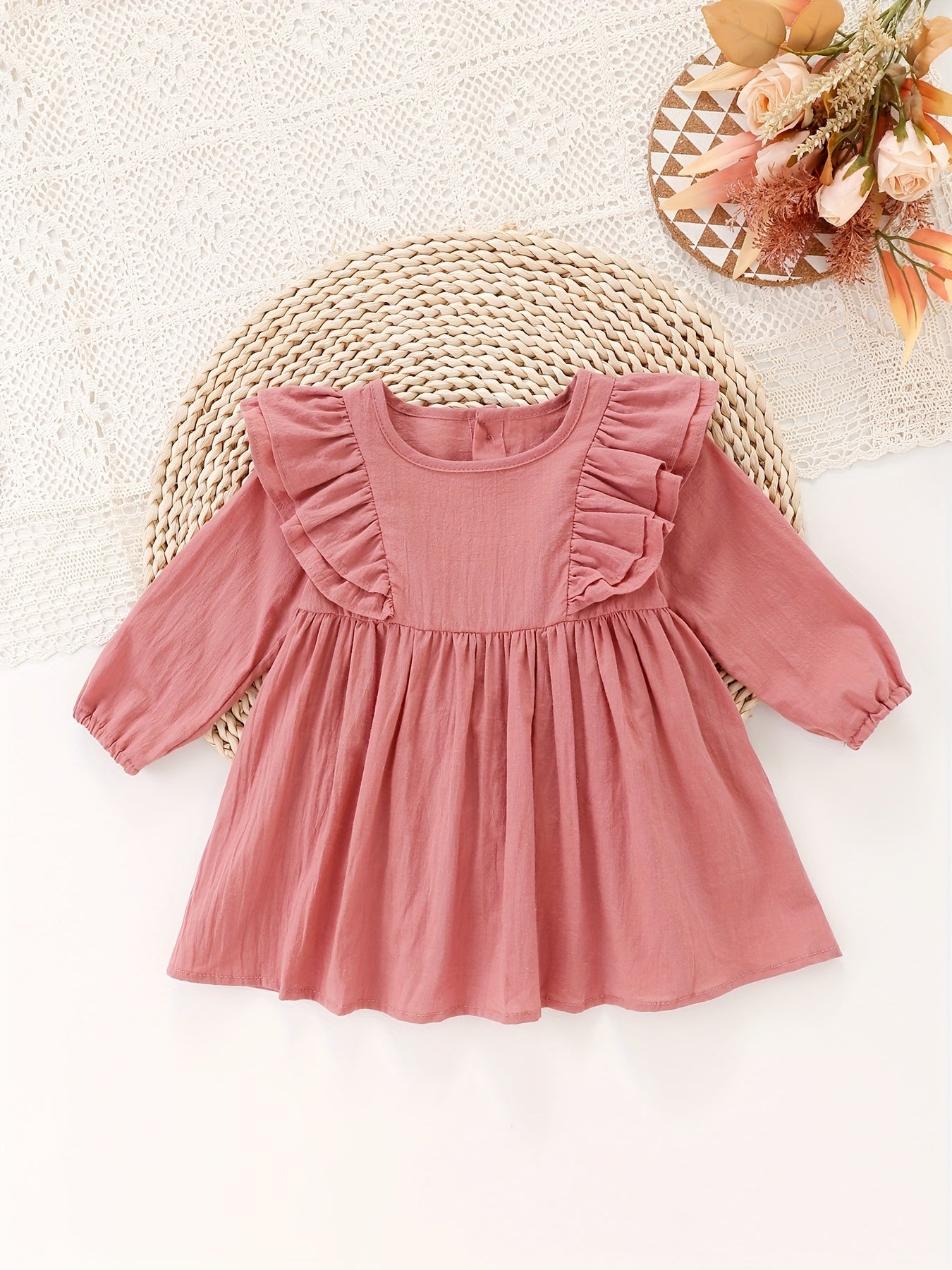 Girl's Flying Sleeve Princess Dress Long Sleeve Cotton Home Dress