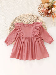 Girl's Flying Sleeve Princess Dress Long Sleeve Cotton Home Dress
