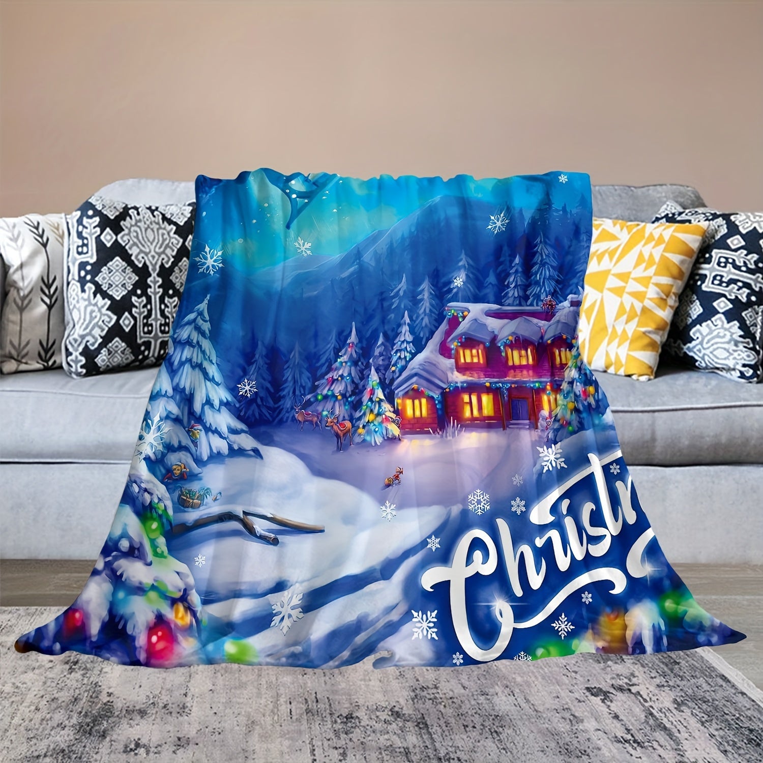 Soft Christmas Santa Claus Blanket Plush Warm Throw Sofa Bedroom Dorm Travel
