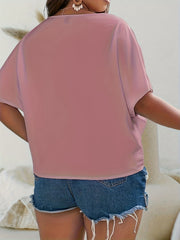 Blouse Women's Plus V Neck Knot Front