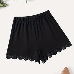 Lace Trim Solid Shorts Casual Summer Women's Clothing
