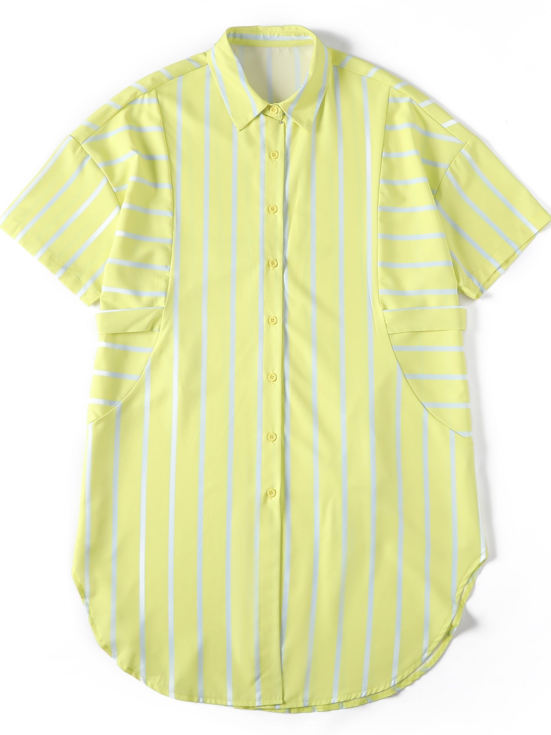 Women's Plus Striped Short Sleeve Button Up Shirt Dress