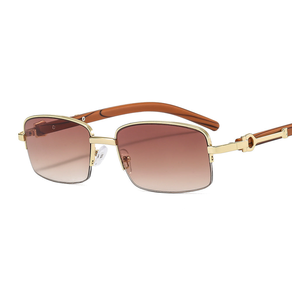 Men's Small Square Hip Hop Wood Grain Retro Sunglasses