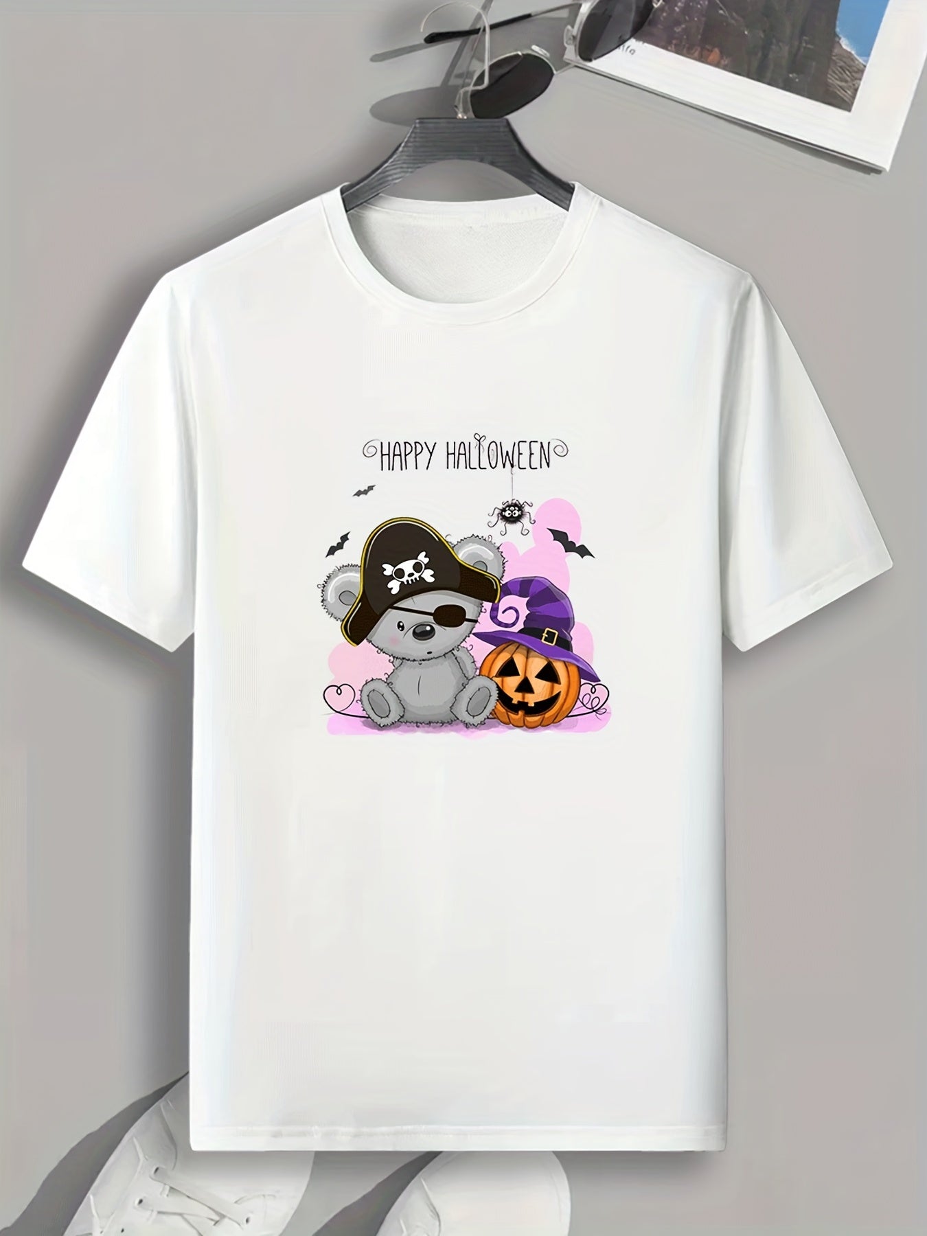 Men's Halloween Letter Print T-shirt, Stretch Crew Neck