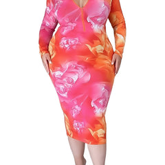 Floral Print Mock Neck Midi Dress