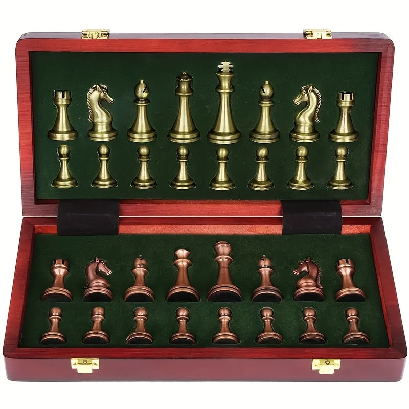 Wooden Foldable Chessboard with Metal Pieces - Christmas Game Gift