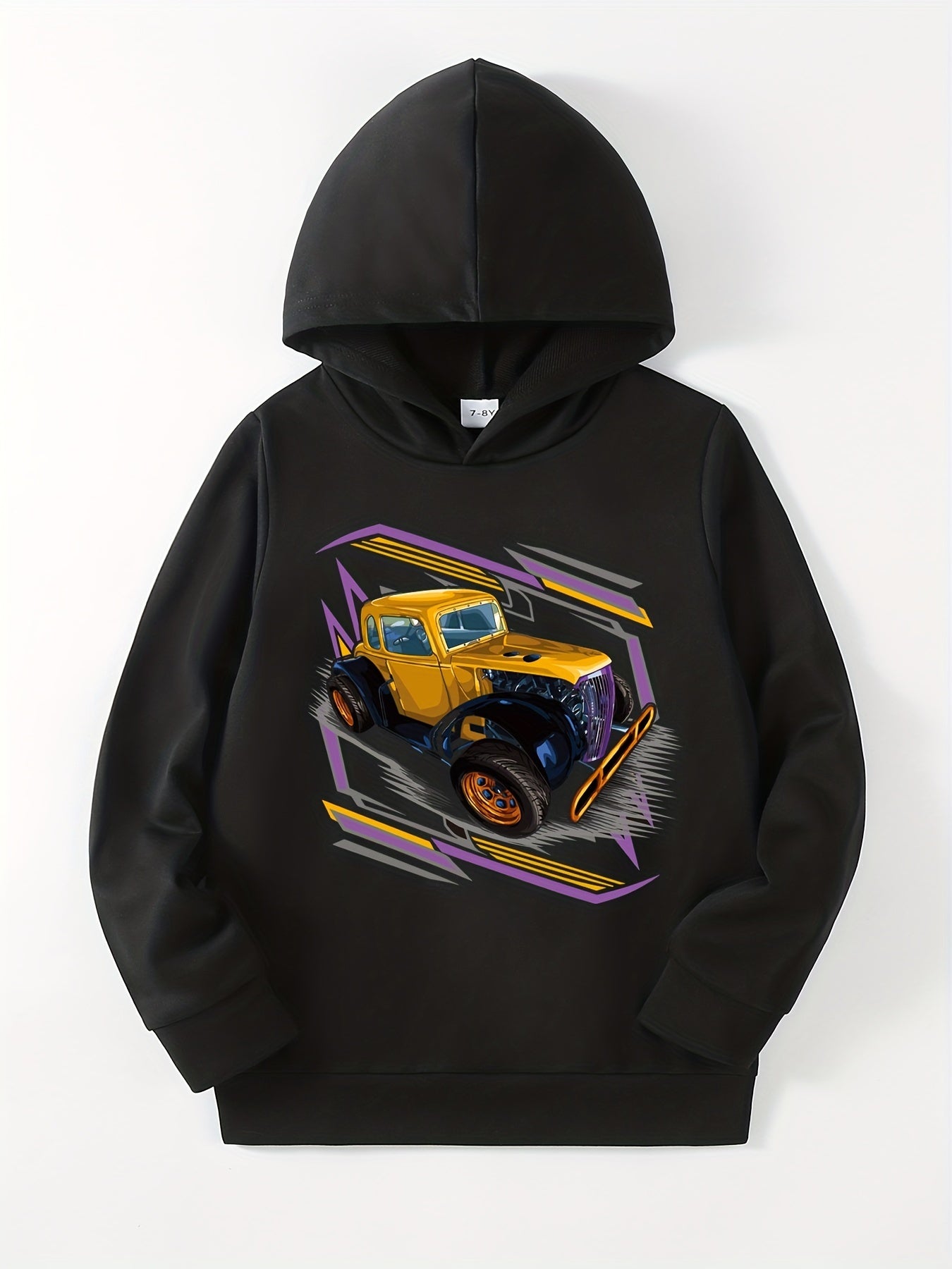 Cartoon Car Print Boys Hooded Sweatshirt for Spring Fall