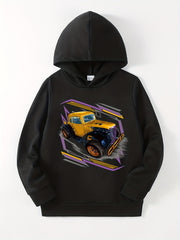 Cartoon Car Print Boys Hooded Sweatshirt for Spring Fall