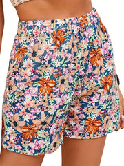 Vacay Shorts Women's Plus Ditsy Floral Print Elastic Waist
