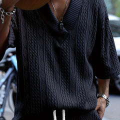Men's V Neck Short Sleeve Sweatshirt Loose Pullover
