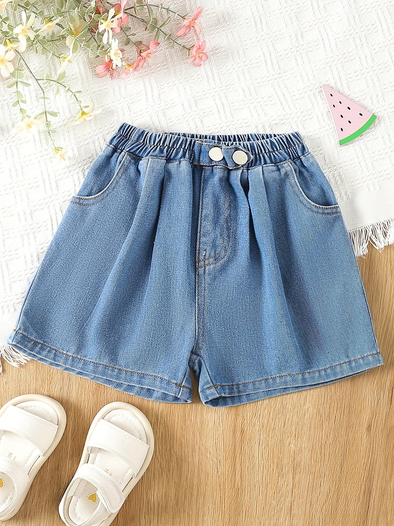 Girls Denim Shorts Elastic Waist Street Style Kids Outfit