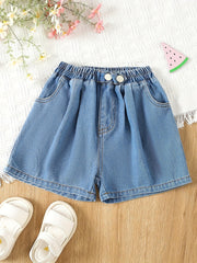 Girls Denim Shorts Elastic Waist Street Style Kids Outfit