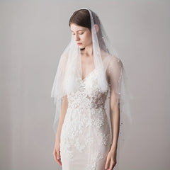 Pearl Inlaid Veil & Headband Bridal Headwear