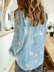 Dot Print Button Up Blouse Long Sleeve