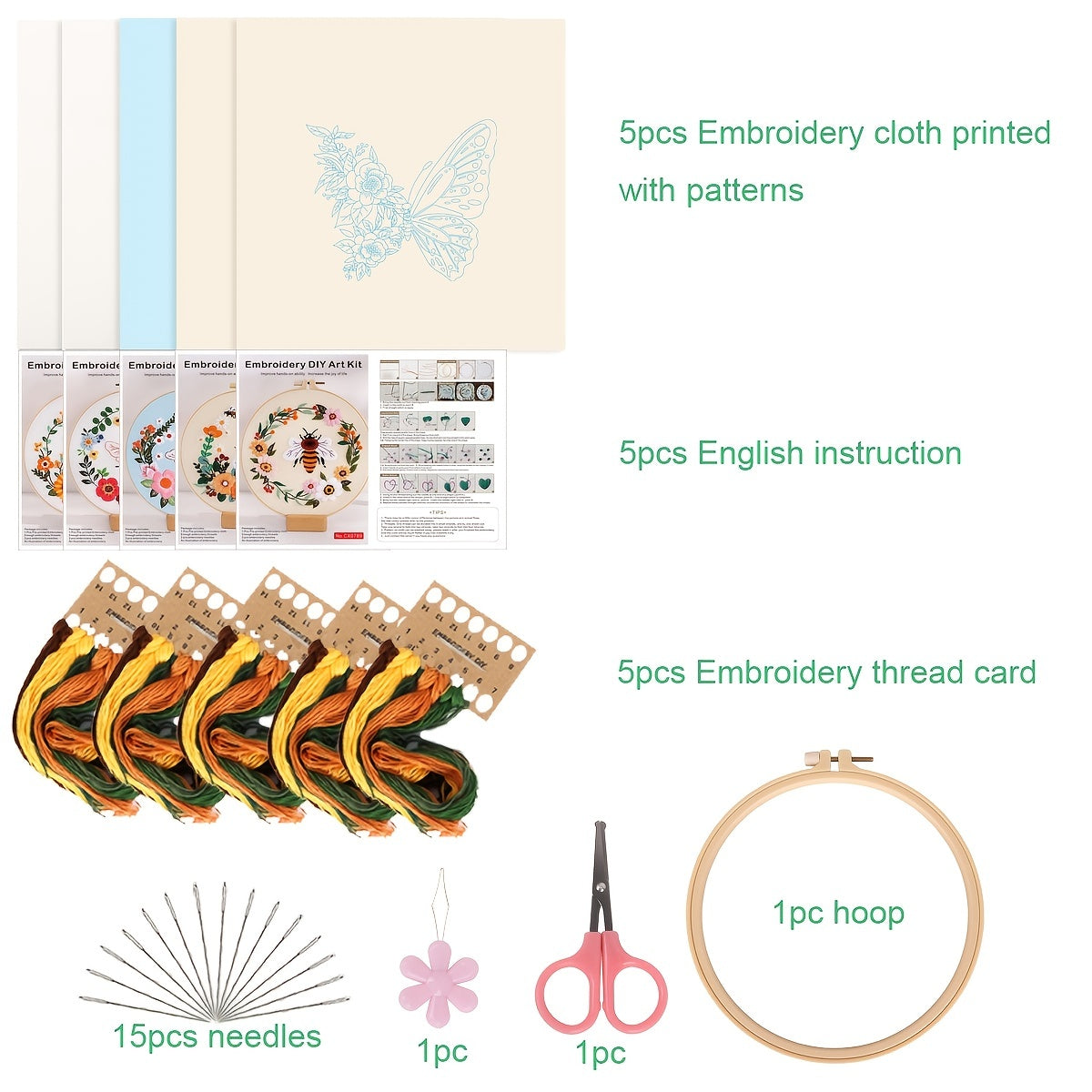 Embroidery Kit Honeybee And Flowers with Hoop 7 9 Inch