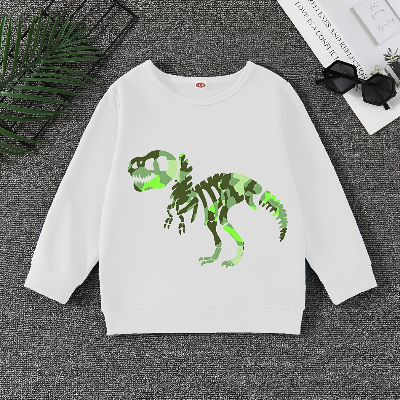 Boys Dinosaur Print Pullover Sweatshirt Long Sleeve Crew Neck Tops