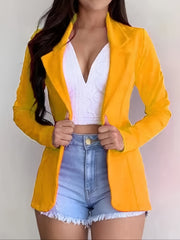 Solid Lapel Button Blazer Jacket Casual Loose Outerwear