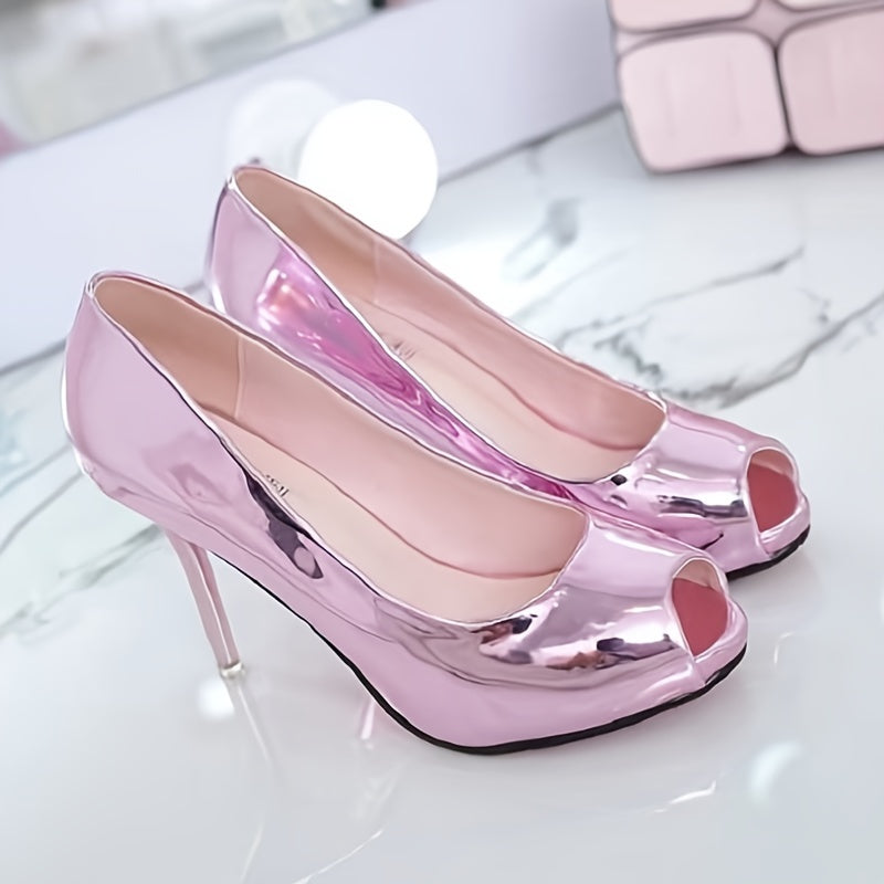 Women's Patent Platform Peep Toe Stiletto Heel Party Shoes