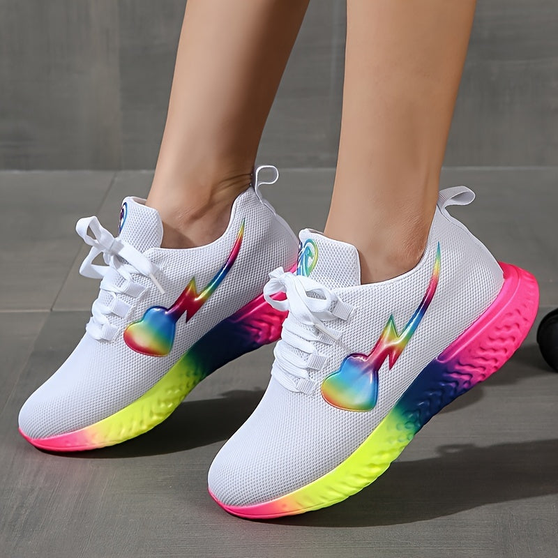 Rainbow Sole Woven Sneakers Lace Up Running Shoes Women's Footwear