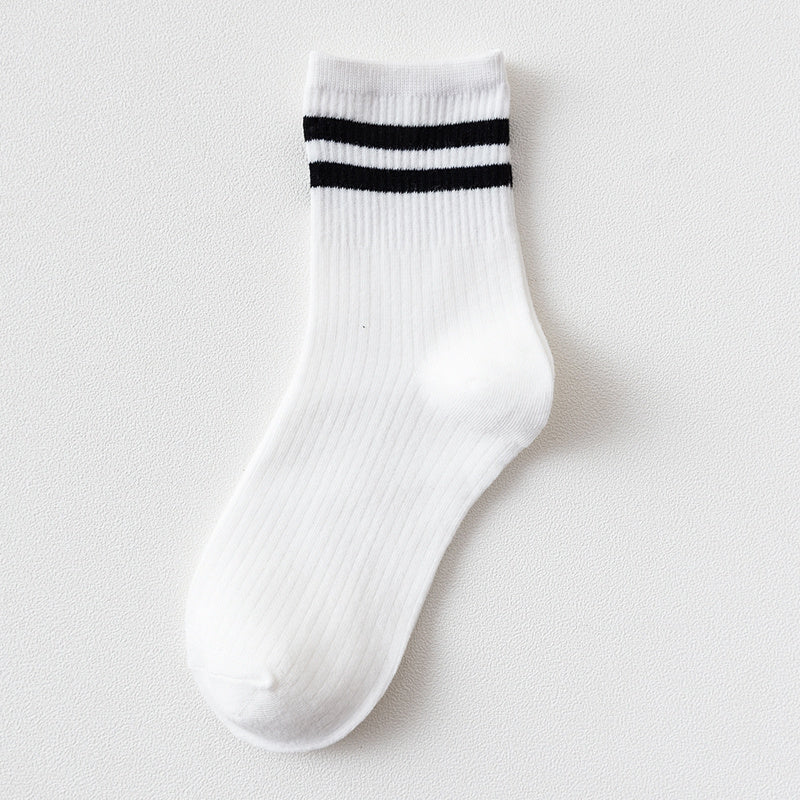 Casual Striped Cotton Mid Tube Socks for Women