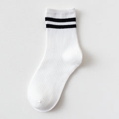 Casual Striped Cotton Mid Tube Socks for Women