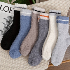 6 Pairs Men's Letter Crew Socks Breathable Plush Comfy Casual Unisex Socks