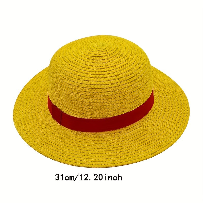 Yellow Nautical Straw Hat Summer Sun Hat Women Cosplay Fedora