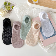 5 Pairs Argyle Mesh Boat Socks Non Slip Ankle Socks Women's Stockings