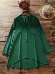 Casual Blouse Women's Plus Plain V Neck Button Up