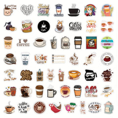 53 Pc Coffee Sticker Pack for Parties & Coffee Accessories