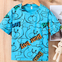 Bear Print Loose Short sleeved T shirt For Baby Boys