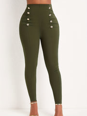 High Waist Solid Button Decor Pants