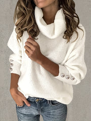Solid Button Decor Lantern Sleeve Sweater