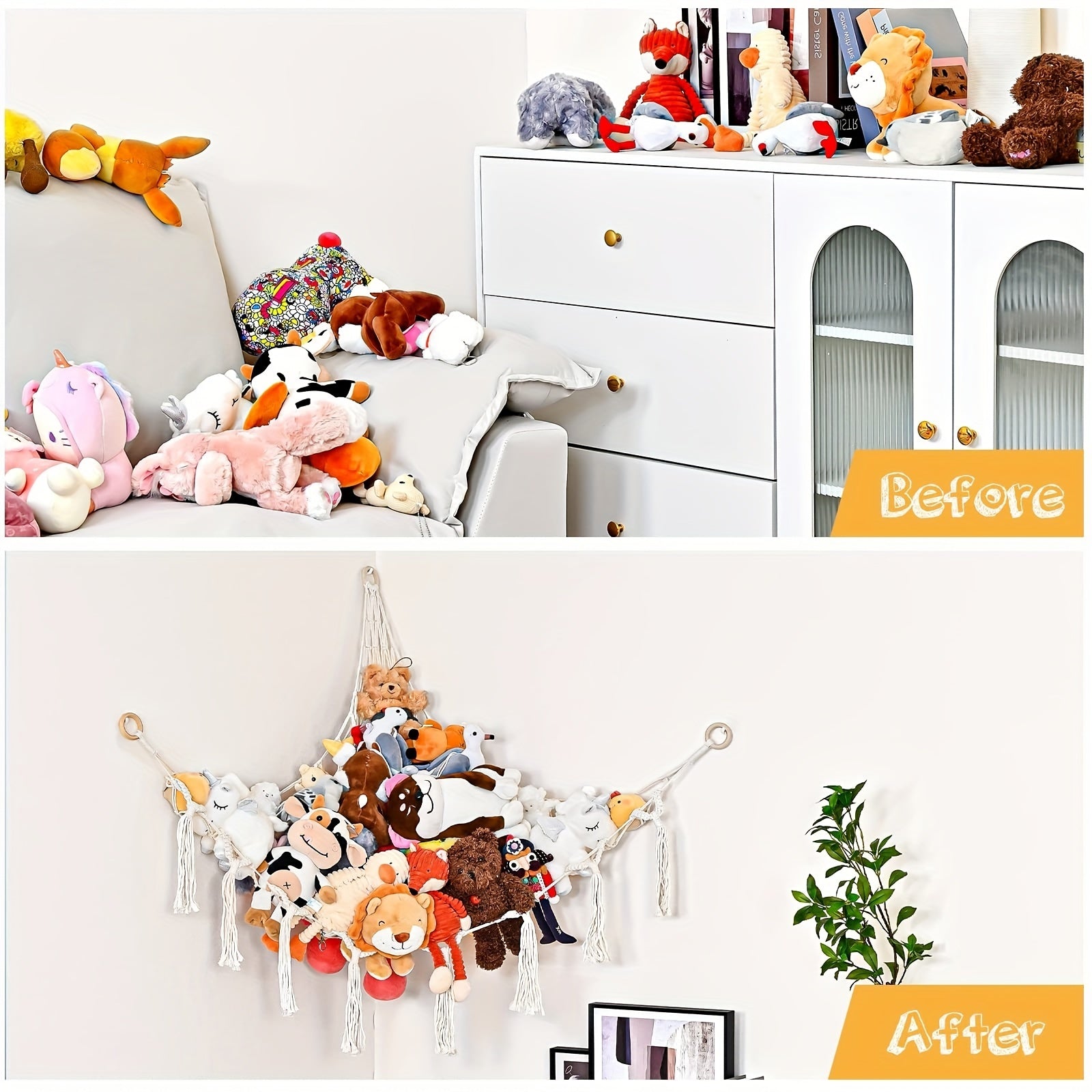 Stuffed Animal Storage Hammock Nursery Organizer Beige