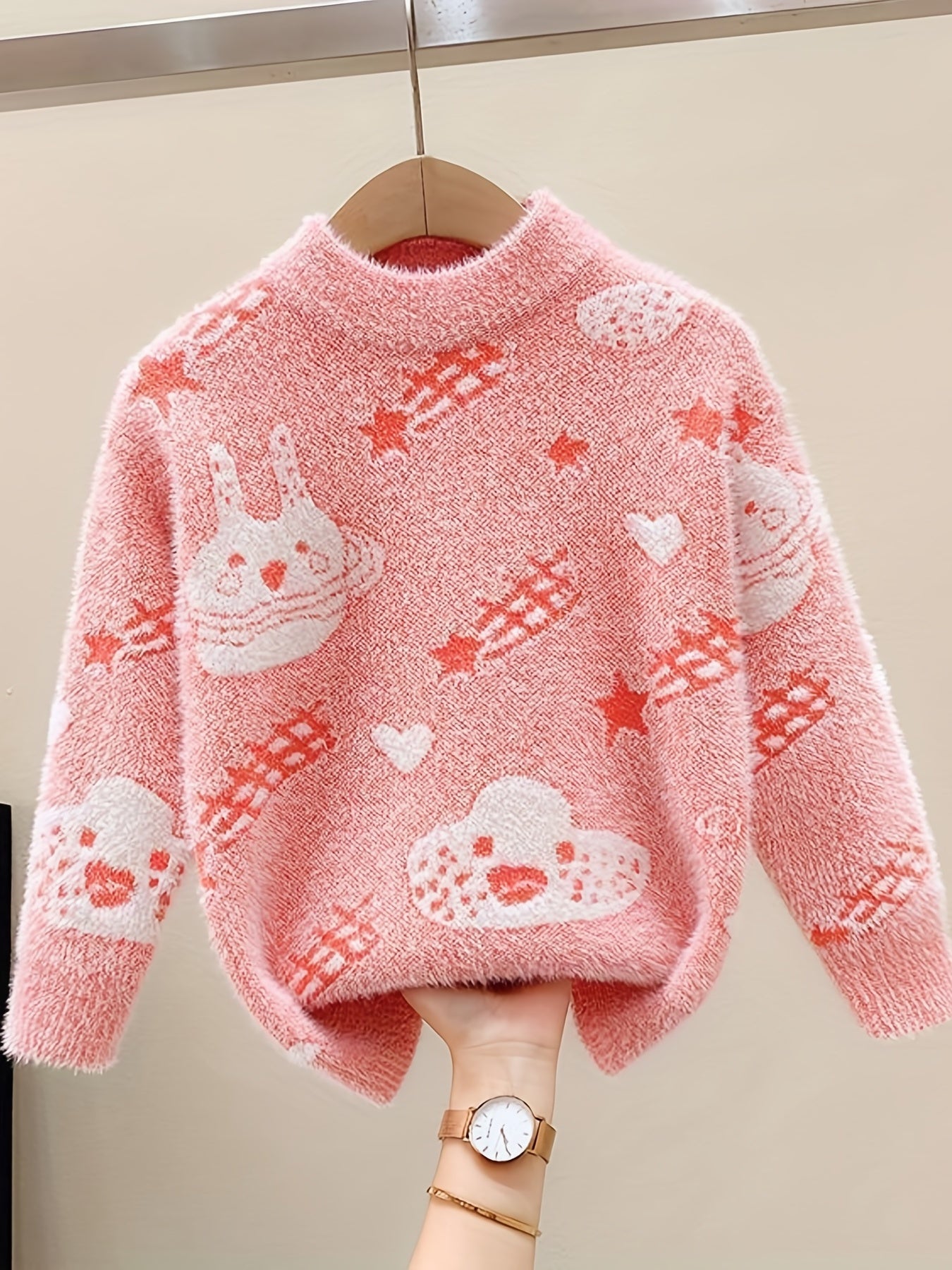 Kids Cartoon Jacquard Mink Cashmere Knit Sweater