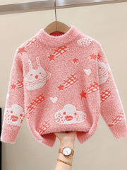 Kids Cartoon Jacquard Mink Cashmere Knit Sweater