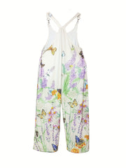 Butterfly & Floral Print Jumpsuit Sleeveless Casual Summer Women's Clothing