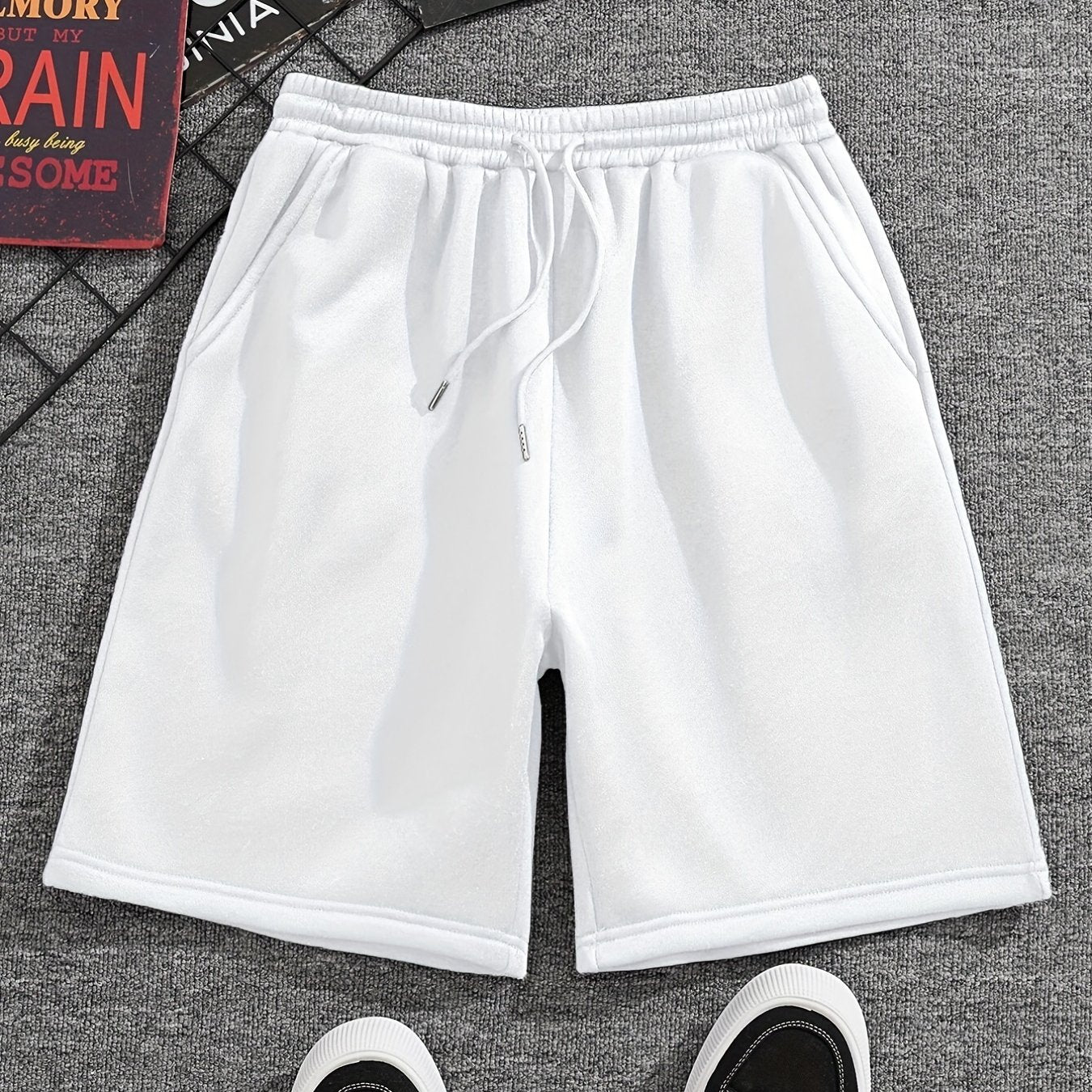 Men's Pleated Drawstring Shorts Solid Casual Stretch Waist for Summer