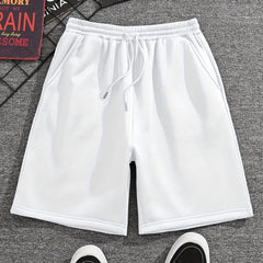 Men's Pleated Drawstring Shorts Solid Casual Stretch Waist for Summer