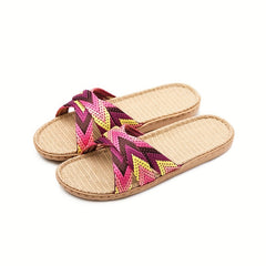 Women's Cross Strap Linen Slide Sandals