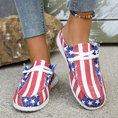 Women's Flag Pattern Flat Loafers Slip On Canvas Shoes