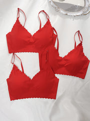 3pcs Seamless Wireless Bras Scallop Trim Intimates Bra Women's Lingerie